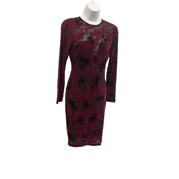 Fashion Nova Womens Velvet Burnout Dress Size Small Burgundy Whimsigoth HOCO - Picture 11 of 11